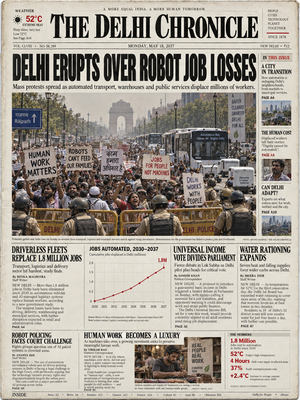 Delhi newspaper front page about robot job losses
